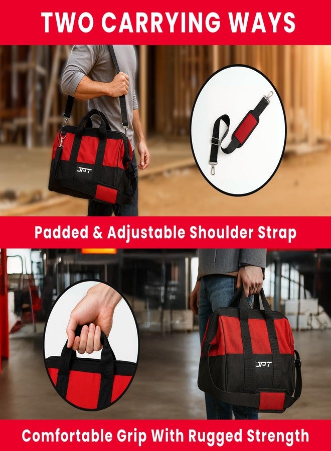 JPT حقيبة أدوات JPT شديدة التحمل مقاس 18 بوصة، حقيبة تخزين أدوات واسعة الفتحة مع جيوب داخلية، حقيبة حمل أدوات كبيرة السعة للكهربائيين، منظم أدوات كهربائية أحمر/أسود - Image 5